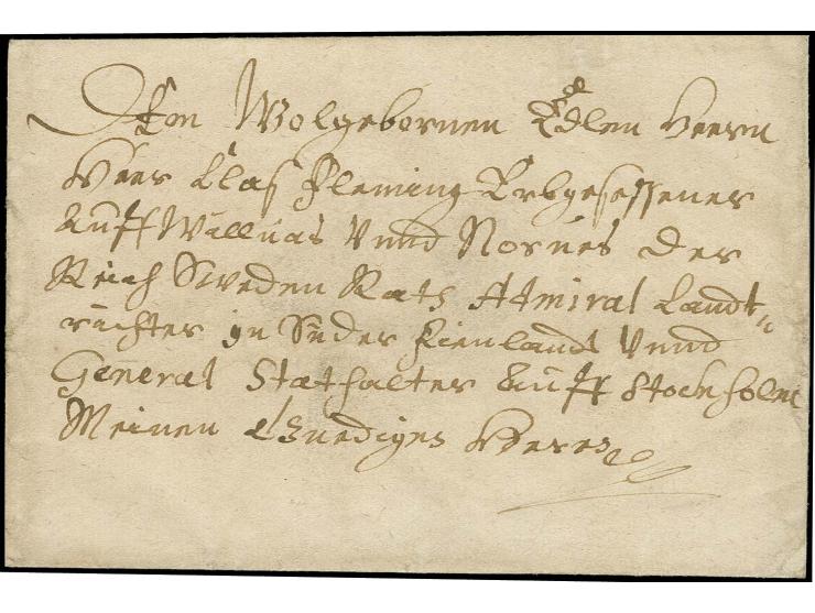 1638, 28. Oktober, private Faltbriefhülle von Melcher Droding an "Dhen Wolgebornen Edlen Herrn Herr Clas Fleming Erbgesessene
