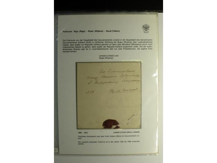 POSTROUTE RIGA-REVAL: 1844/56, Sammlung von 7 Briefen, dabei vier Briefe aus Lemsal mit L2 bzw. Ra2, außerdem 3 Briefe aus Ru