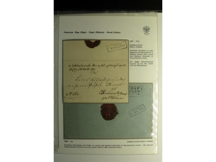 POSTROUTE RIGA-REVAL: 1844/56, Sammlung von 7 Briefen, dabei vier Briefe aus Lemsal mit L2 bzw. Ra2, außerdem 3 Briefe aus Ru