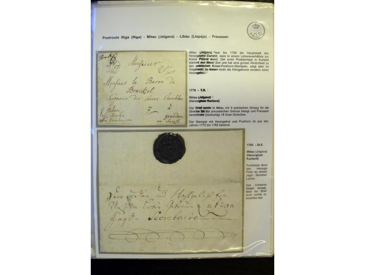 POSTROUTE RIGA - PREUSSEN: 1763/1858, Sammlung von 54 Briefen, dabei Mitau mit vielen verschiedenen Stempeln u.a. mit Kronens