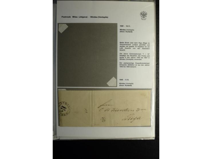POSTROUTE MITAU-WINDAU: 1787/1857, Sammlung von 12 Briefen mit teils verschiedenen Stempeln der Poststationen Tuckum, Talsen 