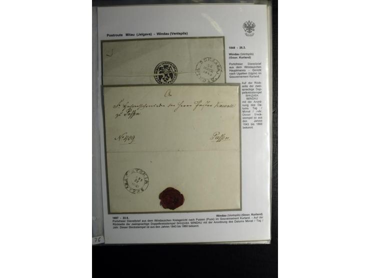 POSTROUTE MITAU-WINDAU: 1787/1857, Sammlung von 12 Briefen mit teils verschiedenen Stempeln der Poststationen Tuckum, Talsen 