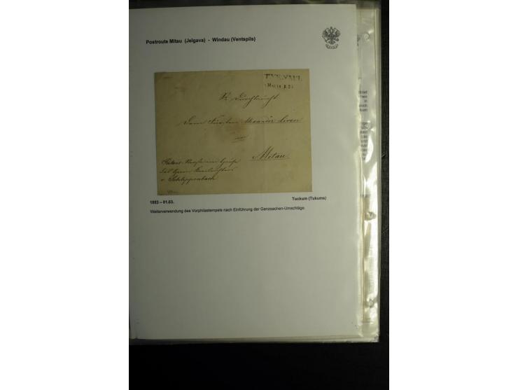 POSTROUTE MITAU-WINDAU: 1787/1857, Sammlung von 12 Briefen mit teils verschiedenen Stempeln der Poststationen Tuckum, Talsen 