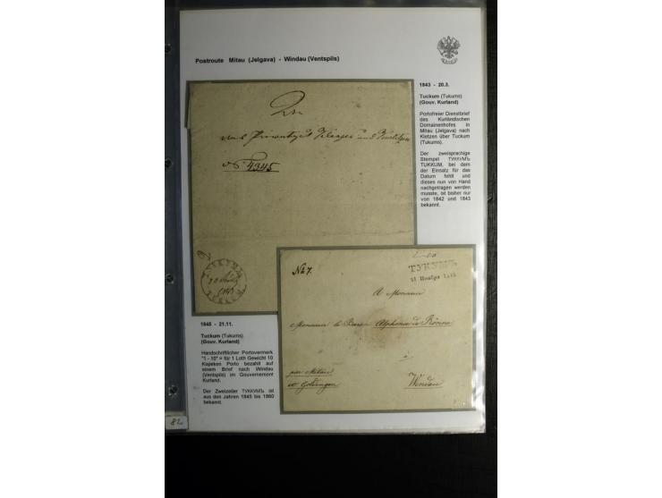 POSTROUTE MITAU-WINDAU: 1787/1857, Sammlung von 12 Briefen mit teils verschiedenen Stempeln der Poststationen Tuckum, Talsen 