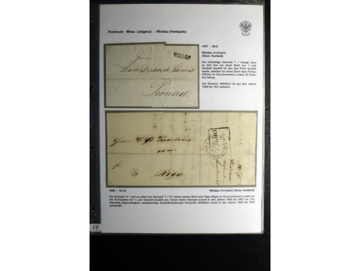 POSTROUTE MITAU-WINDAU: 1787/1857, Sammlung von 12 Briefen mit teils verschiedenen Stempeln der Poststationen Tuckum, Talsen 