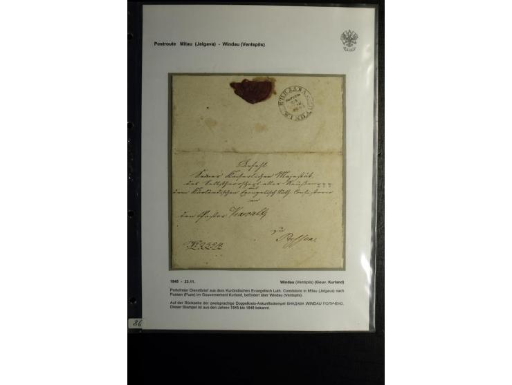POSTROUTE MITAU-WINDAU: 1787/1857, Sammlung von 12 Briefen mit teils verschiedenen Stempeln der Poststationen Tuckum, Talsen 