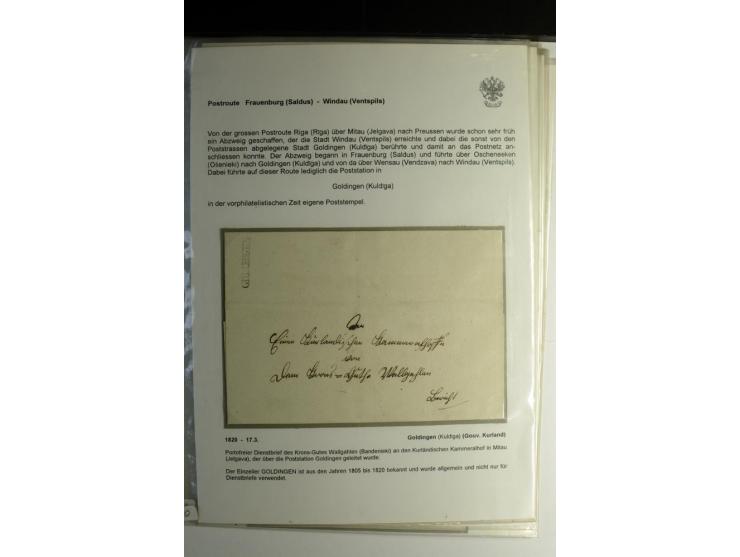 POSTROUTE FRAUENBURG-WINDAU: 1820/55, Sammlung von 6 Briefen mit Stempeln der einzigen Poststation dieser Route "GOLDINGEN", 