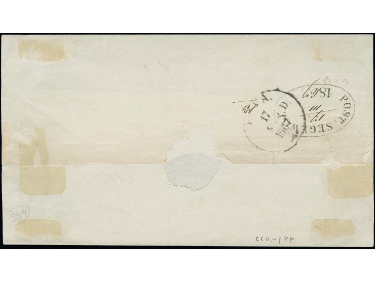 1858, 10 K. siena/hellblau mit Ovalstempel "POST SEGEWOLD" auf Faltbriefhülle ohne Seitenklappen nach Riga, eine sehr seltene