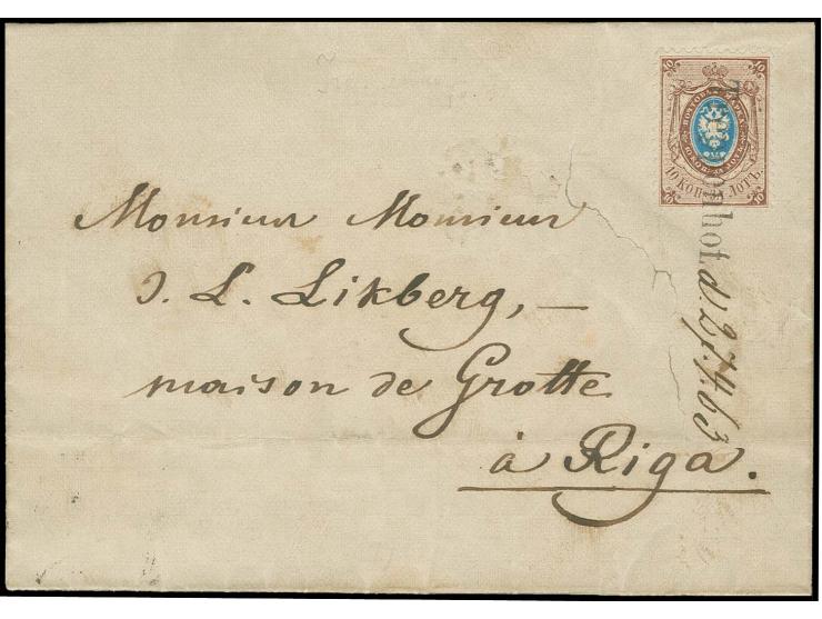 1858, 10 K. siena/hellblau mit L1 "Treppenhof." und handschriftlich zugesetztem Datum "d. 27.4.63" auf Faltbrief nach Riga, e