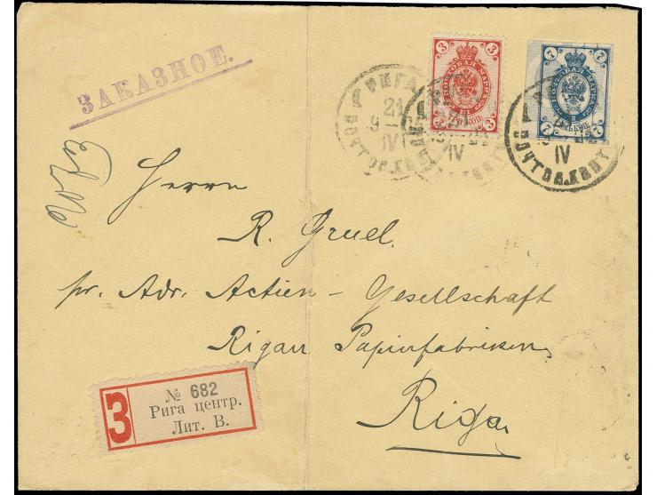 1889, 7 K. dunkelblau, breitrandig ungezähnt mit stark verschobenem Unterdruck mit Zufrankatur mit Stempel "RIGA 21.IV.04" au