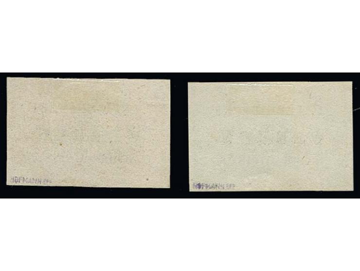 1863/66, Inschrift auf farbig genetztem Grund 2-4 K., je farbfrisch und allseits gut gerandet, ungebraucht ohne Gummi, tadell