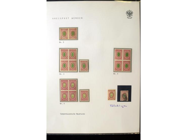 1880, Camphauser Nachdrucke: 3 Viererblocks, ein waagerechtes Paar und zwei lose Marke, dazu zwei Fälschungen, gute Erhaltung