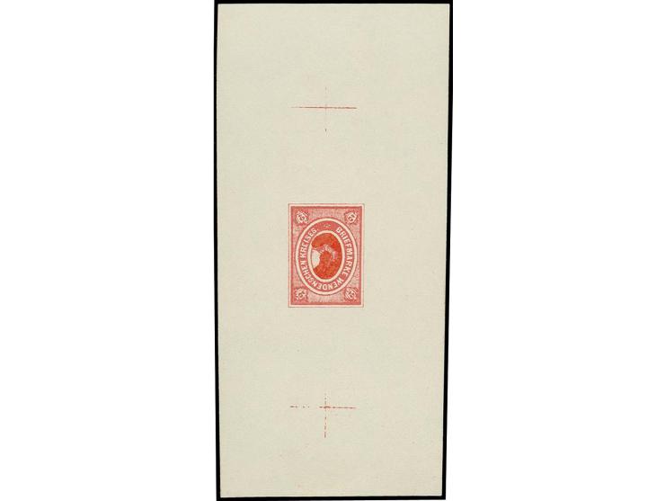 PROBEDRUCK: 1875, Kreiswappen von Wenden 2 K., Einzelabzug in rot auf ungummiertem Papier (49x108mm), oben und unten mit Pass