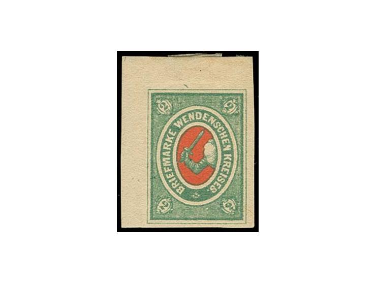 1875, Kreiswappen von Wenden 2 K. grün/rot, ungezähnt aus der linken oberen Bogenecke, ungebraucht, tadellos