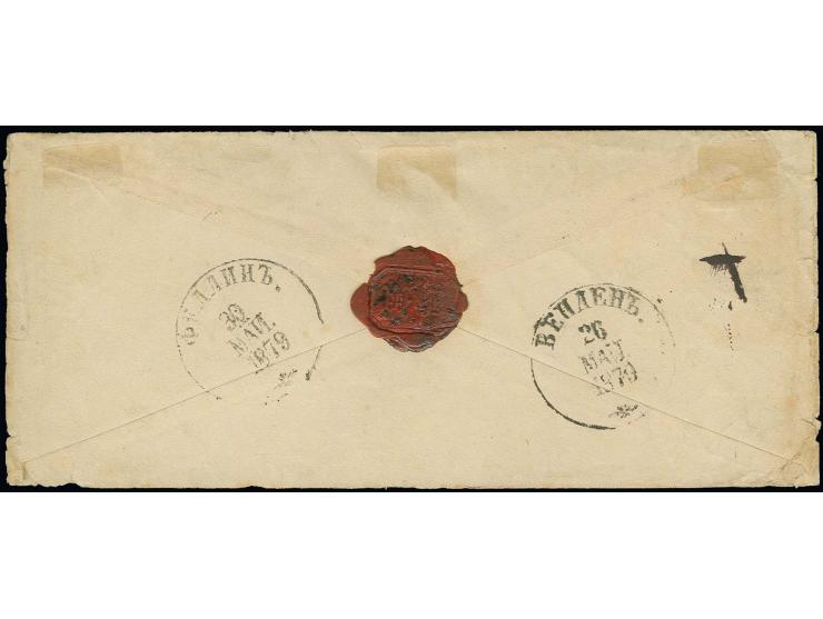 1878, Kreiswappen von Wenden 2 K. grün/rot mit Federzug, in Kombination mit Russland 1875, 8 K. grau/karmin mit Stempel "WEND