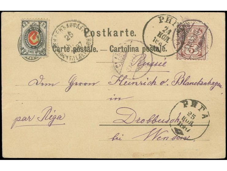 2 K. schwarzgrau/rot/grün mit Federzug und nebengesetztem EKr. "WENDEN" auf aus der Schweiz kommenden und mit 1882, Ausgabe 5