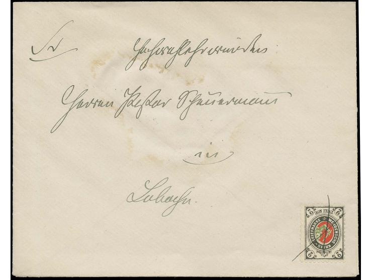 1884, 2 K. schwarzgrau/rot/grün mit Federzug auf Umschlag, etwas fleckig, sonst tadellos