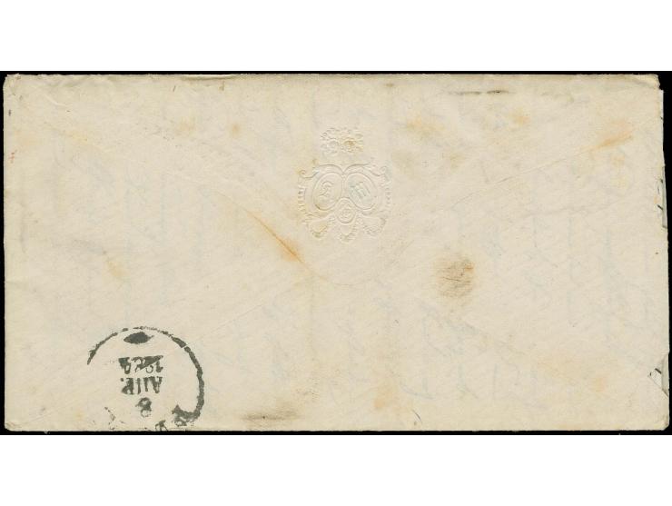 2 K. schwarzgrau/rot/grün in Kombination mit Russland 1875, 7 K. grau/karmin mit Stempel "STOCKMANNSHOF 7 APR 1884" auf Umsch