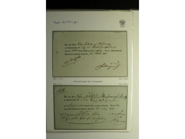 POSTQUITTUNGEN: 1803/1917, interessante Sammlung von über 30 Stück, dabei zwei frühe Quittungen über Zeitungsgeld sowie 2 je 
