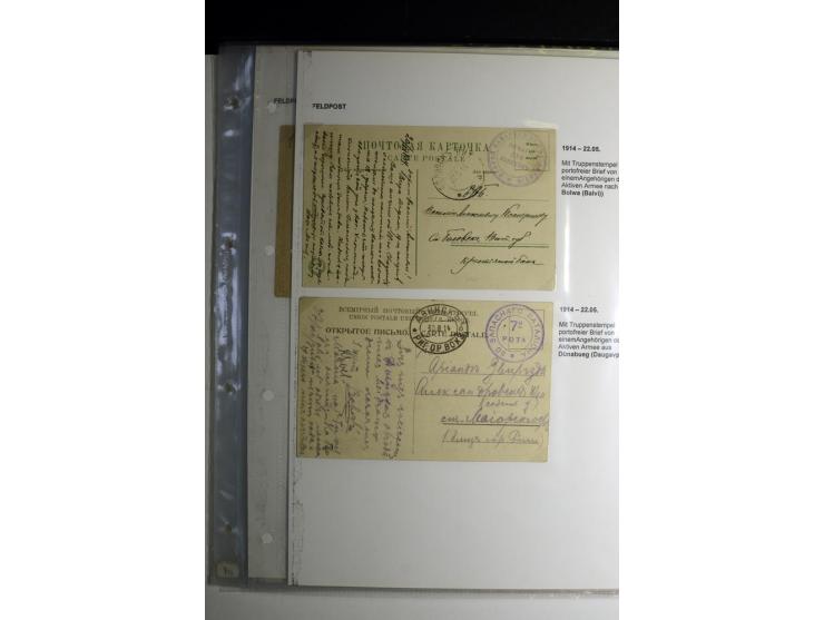RUSSISCHE FELDPOST: 1914/17, sehr interessante Sammlung von über 50 Karten und Briefen, dabei Feldpost von russischen Einheit