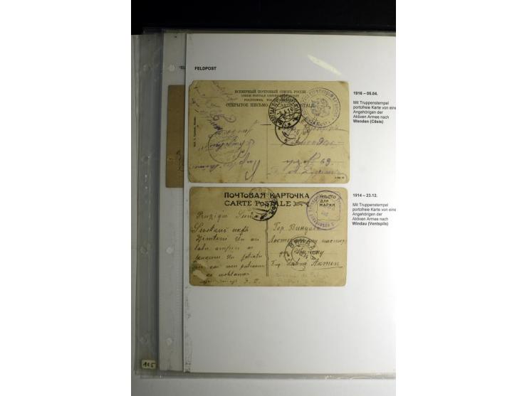 RUSSISCHE FELDPOST: 1914/17, sehr interessante Sammlung von über 50 Karten und Briefen, dabei Feldpost von russischen Einheit