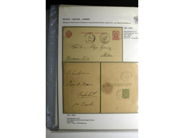 RUSSISCHE NORMSTEMPEL: AAHOF bis ELLEY: 1864/1916, über 80 Briefe, Einschreiben, Paketkarten und Ganzsachen, dabei bessere St