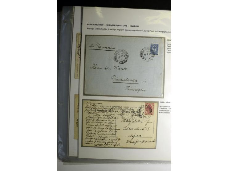 RUSSISCHE NORMSTEMPEL: AAHOF bis ELLEY: 1864/1916, über 80 Briefe, Einschreiben, Paketkarten und Ganzsachen, dabei bessere St