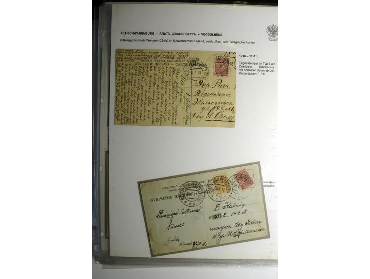 RUSSISCHE NORMSTEMPEL: AAHOF bis ELLEY: 1864/1916, über 80 Briefe, Einschreiben, Paketkarten und Ganzsachen, dabei bessere St