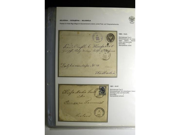 RUSSISCHE NORMSTEMPEL: AAHOF bis ELLEY: 1864/1916, über 80 Briefe, Einschreiben, Paketkarten und Ganzsachen, dabei bessere St