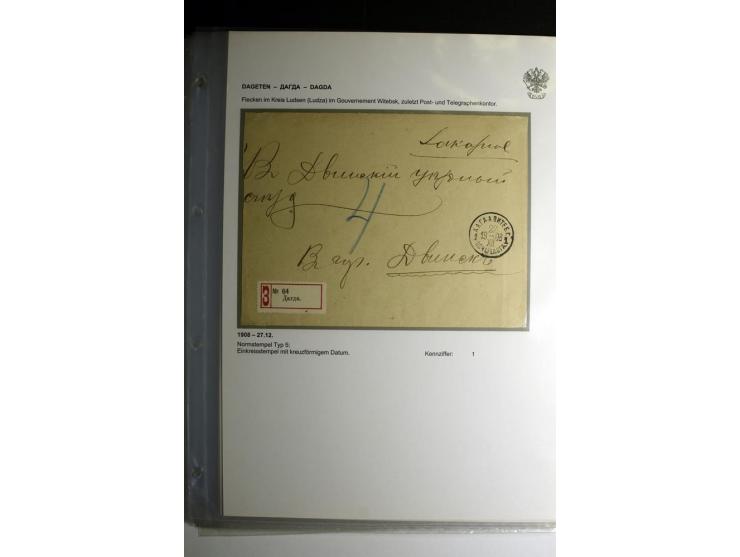 RUSSISCHE NORMSTEMPEL: AAHOF bis ELLEY: 1864/1916, über 80 Briefe, Einschreiben, Paketkarten und Ganzsachen, dabei bessere St