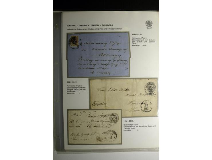 RUSSISCHE NORMSTEMPEL: AAHOF bis ELLEY: 1864/1916, über 80 Briefe, Einschreiben, Paketkarten und Ganzsachen, dabei bessere St