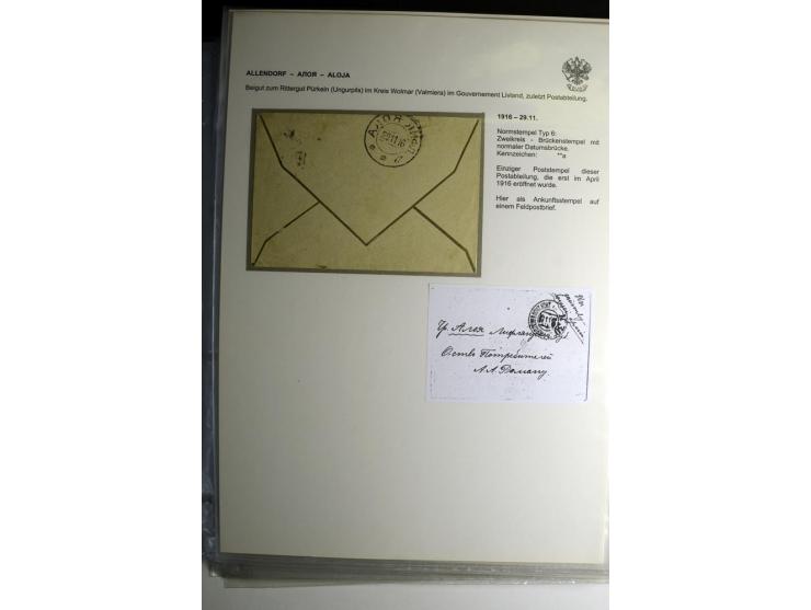 RUSSISCHE NORMSTEMPEL: AAHOF bis ELLEY: 1864/1916, über 80 Briefe, Einschreiben, Paketkarten und Ganzsachen, dabei bessere St