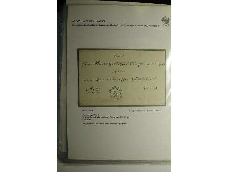 RUSSISCHE NORMSTEMPEL: AAHOF bis ELLEY: 1864/1916, über 80 Briefe, Einschreiben, Paketkarten und Ganzsachen, dabei bessere St