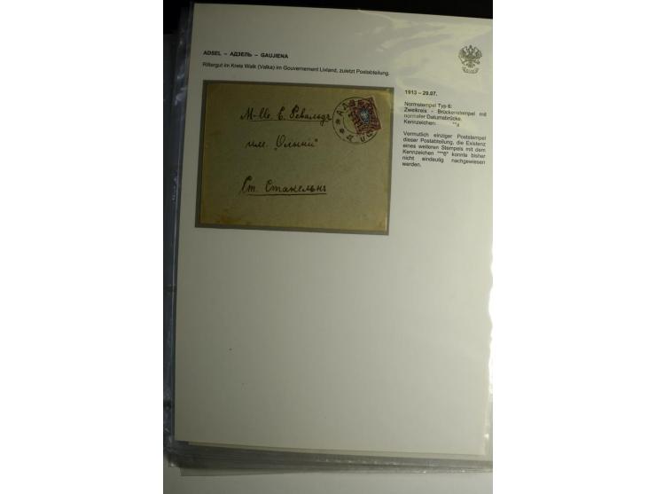 RUSSISCHE NORMSTEMPEL: AAHOF bis ELLEY: 1864/1916, über 80 Briefe, Einschreiben, Paketkarten und Ganzsachen, dabei bessere St