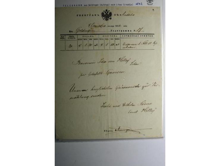 TELEGRAMME: 1870/1906, 10 Stück aus Goldingen, Libau, Mitau und Riga, dazu 6 Einlieferungsscheine, gute Erhaltung