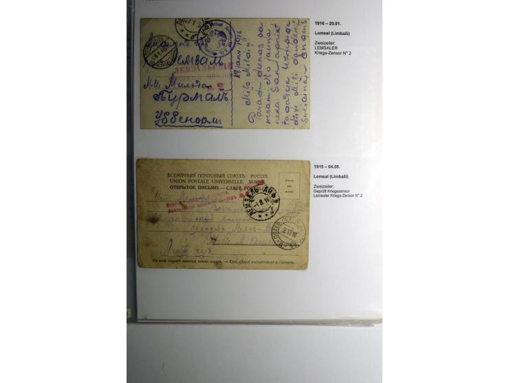 RUSSISCHE MILITÄRZENSUR 1914/18: Alt-Schwanenburg bis Wolmar, 29 Briefe und Karten, dabei "LUDSENER MILITÄR-ZENSOR Nr. 2" und