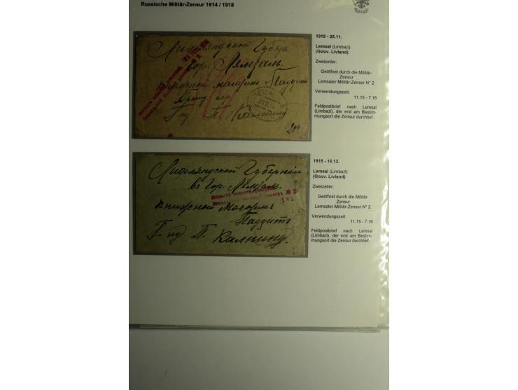 RUSSISCHE MILITÄRZENSUR 1914/18: Alt-Schwanenburg bis Wolmar, 29 Briefe und Karten, dabei "LUDSENER MILITÄR-ZENSOR Nr. 2" und