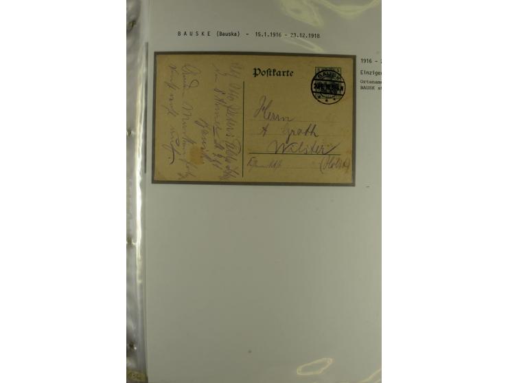 1916/19, über 50 Briefe und Karten, dabei verschiedene Stempel von BAUSK bis WOLMAR, R-Briefe, Zensuren, Ganzsachen sowie ein