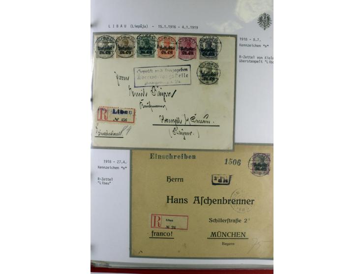 1916/19, über 50 Briefe und Karten, dabei verschiedene Stempel von BAUSK bis WOLMAR, R-Briefe, Zensuren, Ganzsachen sowie ein