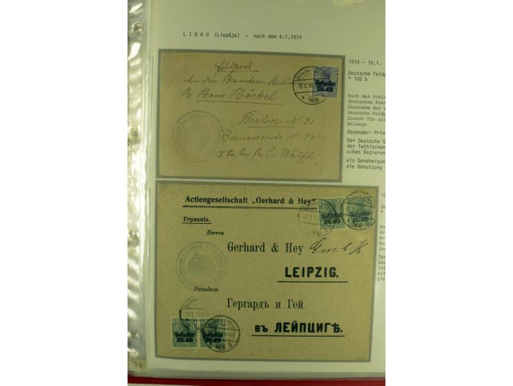 1916/19, über 50 Briefe und Karten, dabei verschiedene Stempel von BAUSK bis WOLMAR, R-Briefe, Zensuren, Ganzsachen sowie ein