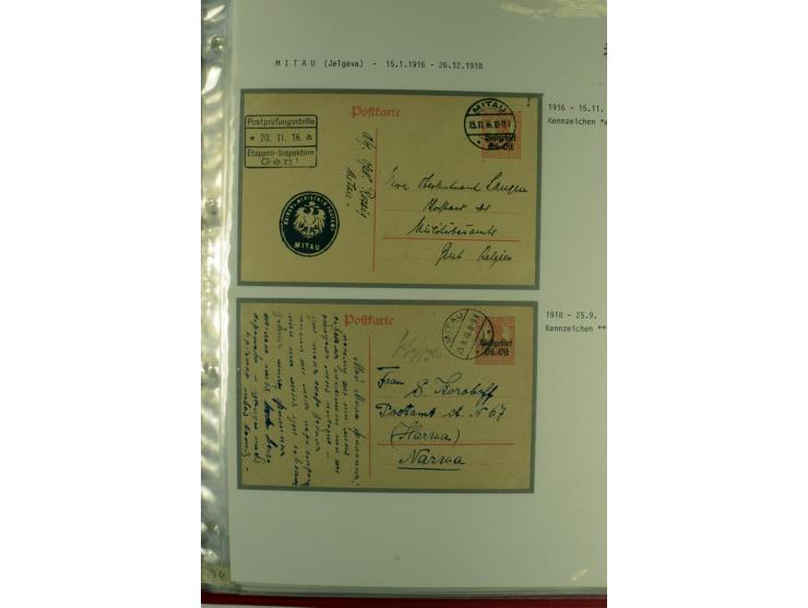 1916/19, über 50 Briefe und Karten, dabei verschiedene Stempel von BAUSK bis WOLMAR, R-Briefe, Zensuren, Ganzsachen sowie ein