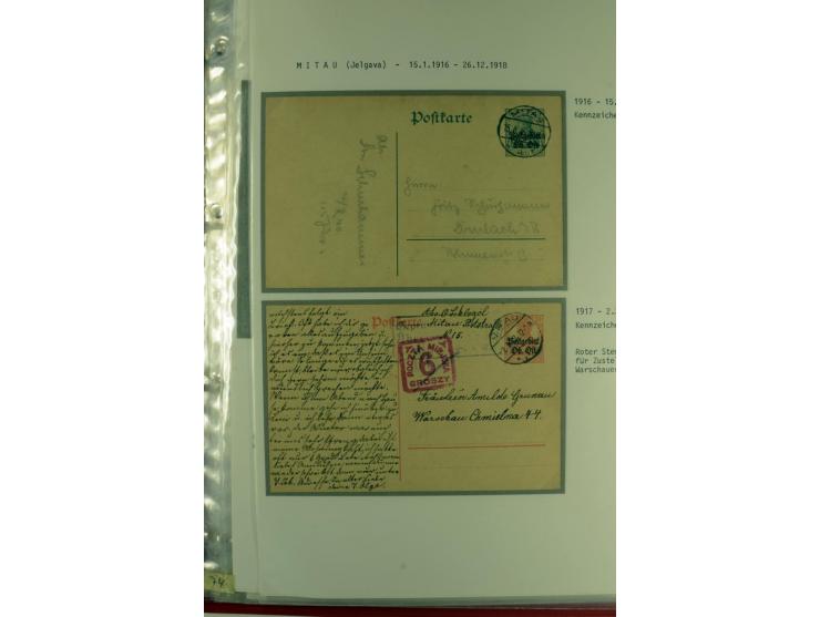 1916/19, über 50 Briefe und Karten, dabei verschiedene Stempel von BAUSK bis WOLMAR, R-Briefe, Zensuren, Ganzsachen sowie ein