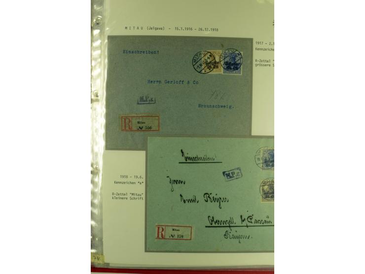 1916/19, über 50 Briefe und Karten, dabei verschiedene Stempel von BAUSK bis WOLMAR, R-Briefe, Zensuren, Ganzsachen sowie ein