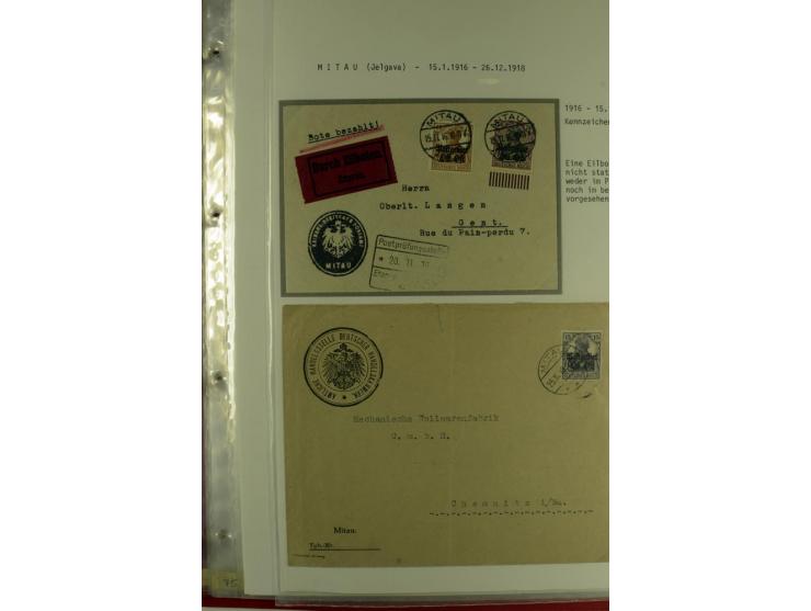 1916/19, über 50 Briefe und Karten, dabei verschiedene Stempel von BAUSK bis WOLMAR, R-Briefe, Zensuren, Ganzsachen sowie ein