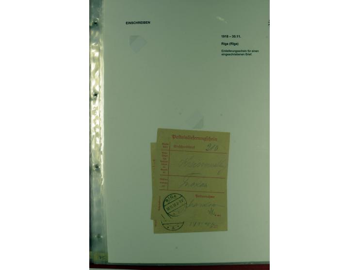 1916/19, über 50 Briefe und Karten, dabei verschiedene Stempel von BAUSK bis WOLMAR, R-Briefe, Zensuren, Ganzsachen sowie ein