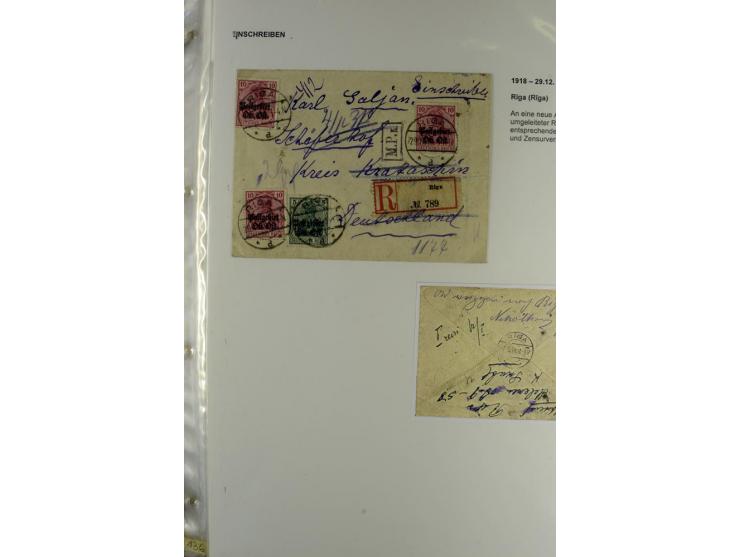 1916/19, über 50 Briefe und Karten, dabei verschiedene Stempel von BAUSK bis WOLMAR, R-Briefe, Zensuren, Ganzsachen sowie ein