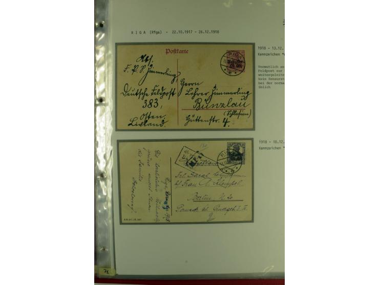 1916/19, über 50 Briefe und Karten, dabei verschiedene Stempel von BAUSK bis WOLMAR, R-Briefe, Zensuren, Ganzsachen sowie ein