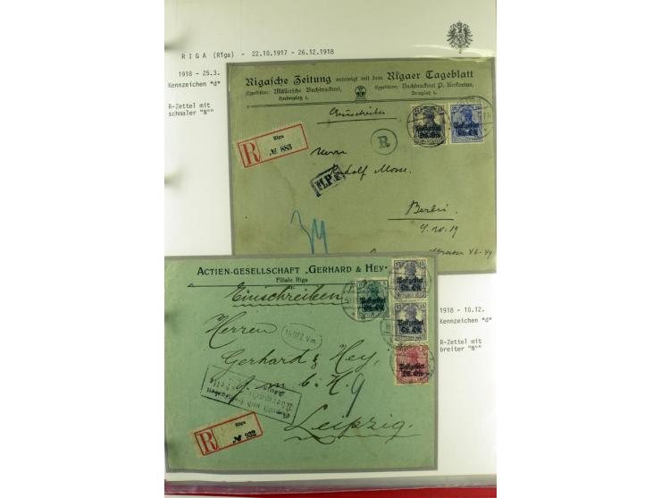 1916/19, über 50 Briefe und Karten, dabei verschiedene Stempel von BAUSK bis WOLMAR, R-Briefe, Zensuren, Ganzsachen sowie ein