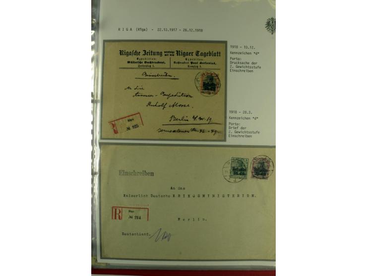 1916/19, über 50 Briefe und Karten, dabei verschiedene Stempel von BAUSK bis WOLMAR, R-Briefe, Zensuren, Ganzsachen sowie ein