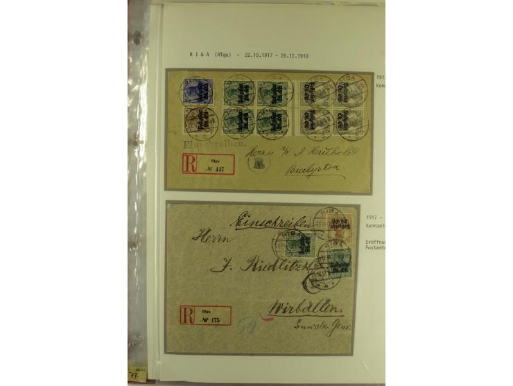 1916/19, über 50 Briefe und Karten, dabei verschiedene Stempel von BAUSK bis WOLMAR, R-Briefe, Zensuren, Ganzsachen sowie ein